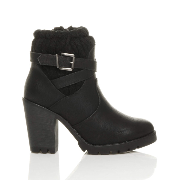 Ajvani High Heel Knitted Collar Ankle Boots - E2647