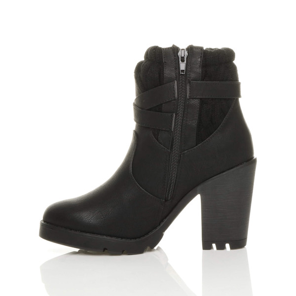 Ajvani High Heel Knitted Collar Ankle Boots - E2647