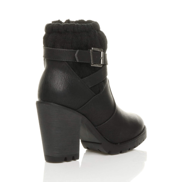 Ajvani High Heel Knitted Collar Ankle Boots - E2647