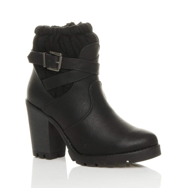 ajvani High Heel Knitted Collar Ankle Boots - E2647