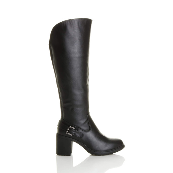 Ajvani High Heel Wide Calf Biker Knee Boots - C8029