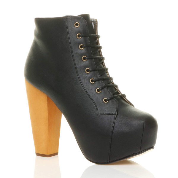 ajvani High Wooden Heel Platform Ankle Boots - R6377