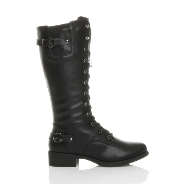 Ajvani Low Heel Biker Military Calf Boots - D4668