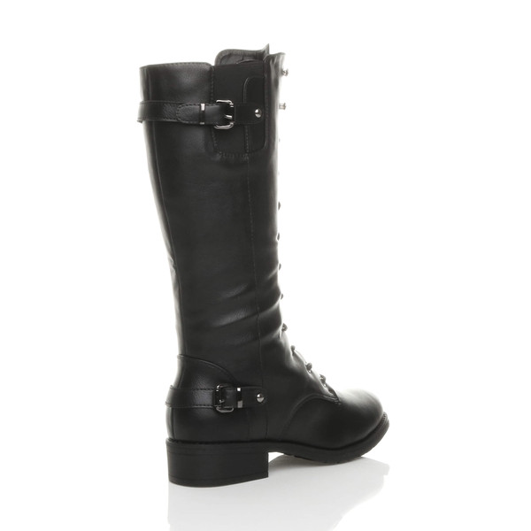 Ajvani Low Heel Biker Military Calf Boots - D4668