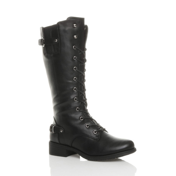 ajvani Low Heel Biker Military Calf Boots - D4668