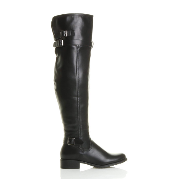 Ajvani Low Heel Biker Over The Knee Boots - H7814