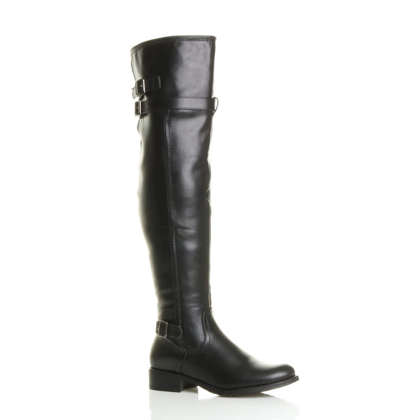 ajvani Low Heel Biker Over The Knee Boots - H7814