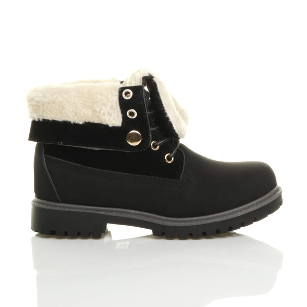 Ajvani Low Heel Fur Lined Biker Worker Boots - D2757