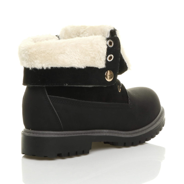 Ajvani Low Heel Fur Lined Biker Worker Boots - D2757