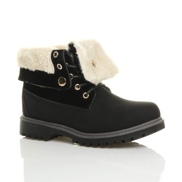 ajvani Low Heel Fur Lined Biker Worker Boots - D2757