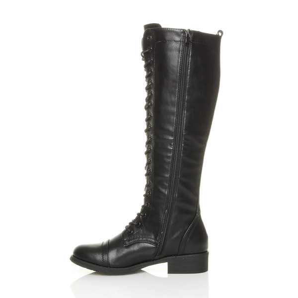 Ajvani Low Heel Military Calf Knee Boots - O1901