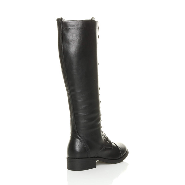 Ajvani Low Heel Military Calf Knee Boots - O1901