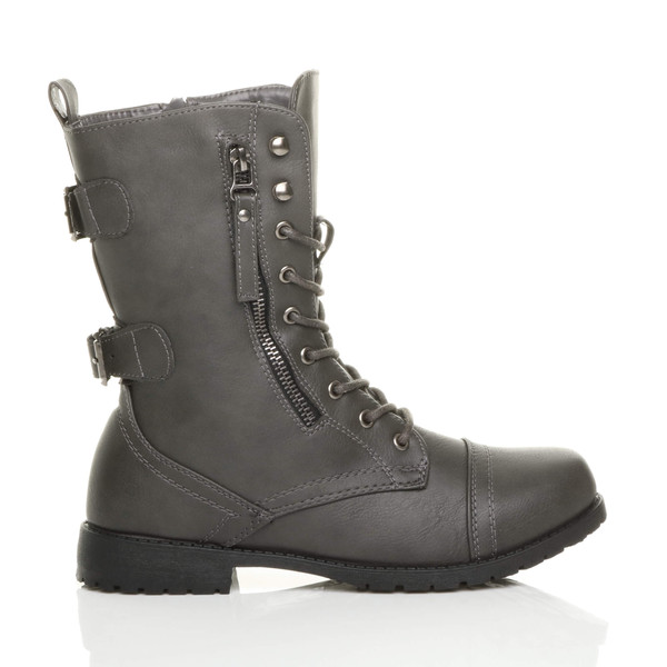 Ajvani Low Heel Zip Military Ankle Boots - G9855