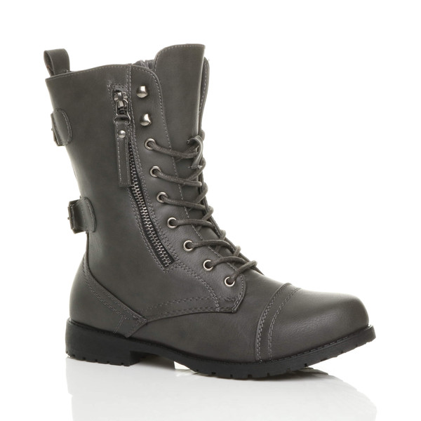 ajvani Low Heel Zip Military Ankle Boots - G9855