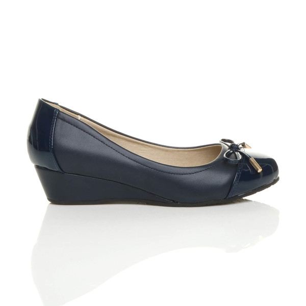 Ajvani Low Mid Wedge Bow Court Shoes - E2703