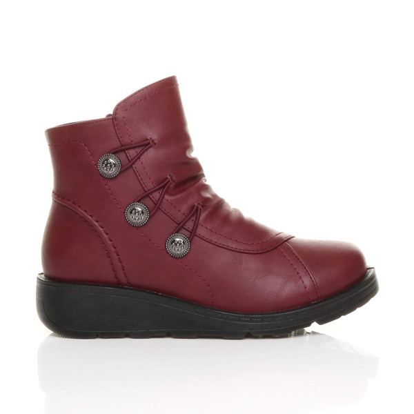 Ajvani Low Wedge Heel Button Comfort Ankle Boots