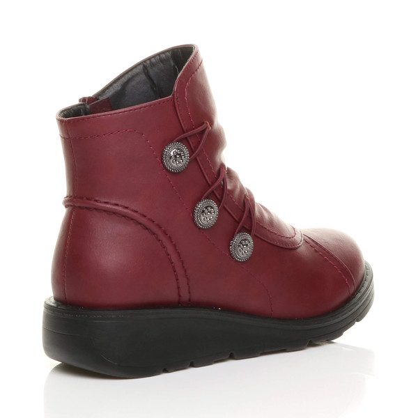 Ajvani Low Wedge Heel Button Comfort Ankle Boots