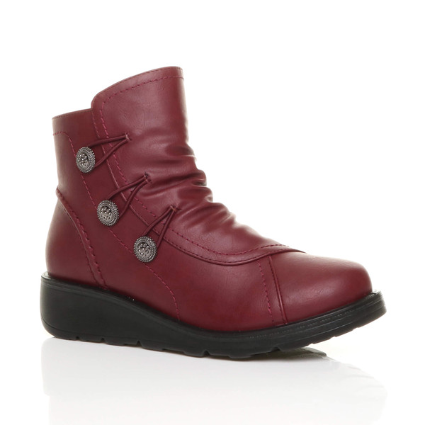 ajvani Low Wedge Heel Button Comfort Ankle Boots
