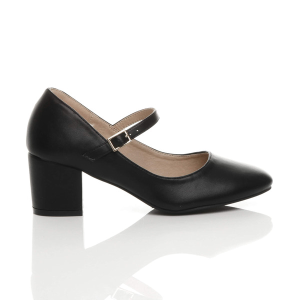Ajvani Mid Block Heel Mary Jane Strap Court Shoes