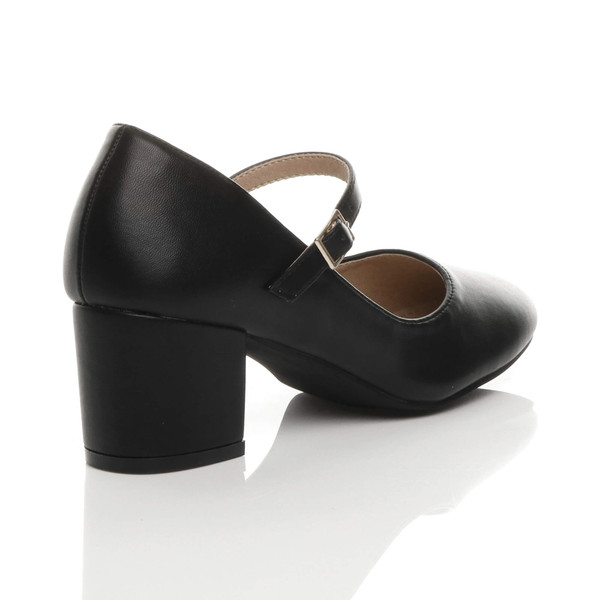Ajvani Mid Block Heel Mary Jane Strap Court Shoes