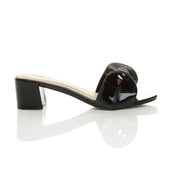 Ajvani Mid Heel Diamante Bow Sandals Mules - G7970