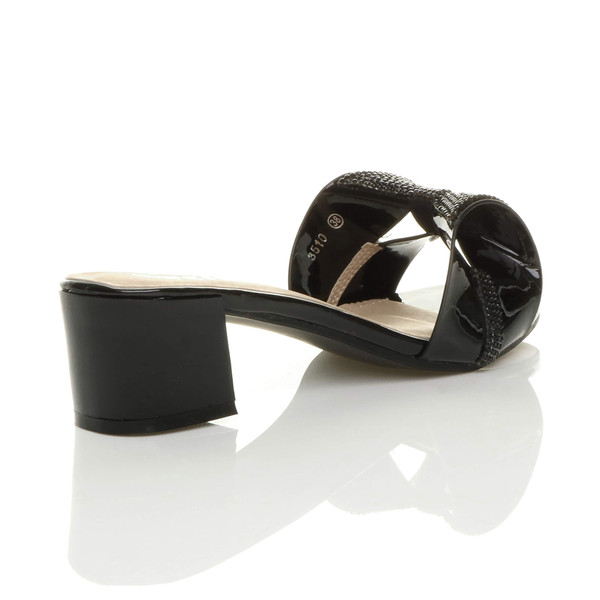 Ajvani Mid Heel Diamante Bow Sandals Mules - G7970