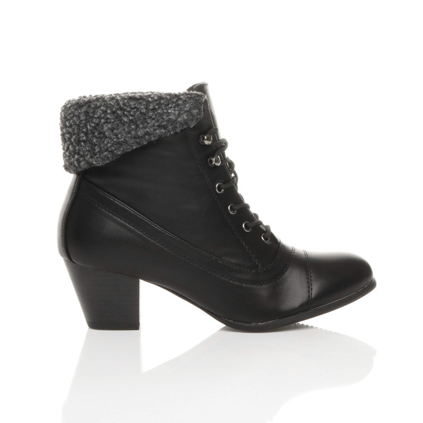 Ajvani Mid Heel Fur Cuff Pixie Ankle Boots - K5854