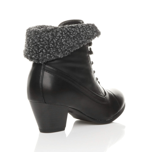 Ajvani Mid Heel Fur Cuff Pixie Ankle Boots - K5854