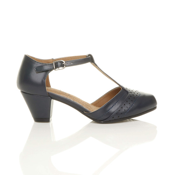 Ajvani Mid Heel T-Bar Brogue Shoes Sandals - Z0728
