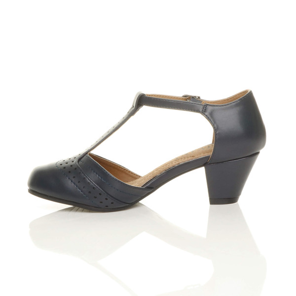 Ajvani Mid Heel T-Bar Brogue Shoes Sandals - Z0728