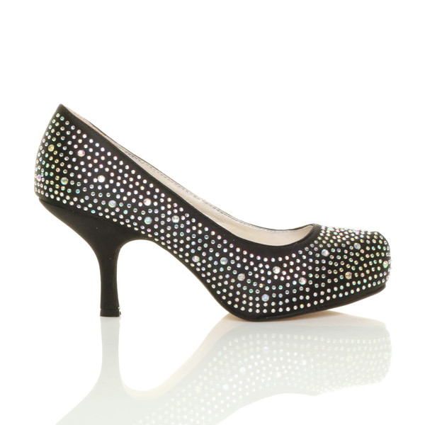 Ajvani Mid Kitten Heel Diamante Court Shoes - K6948