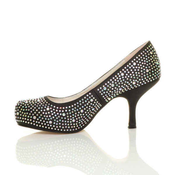 Ajvani Mid Kitten Heel Diamante Court Shoes - K6948