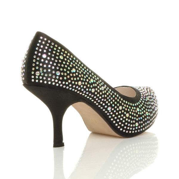 Ajvani Mid Kitten Heel Diamante Court Shoes - K6948