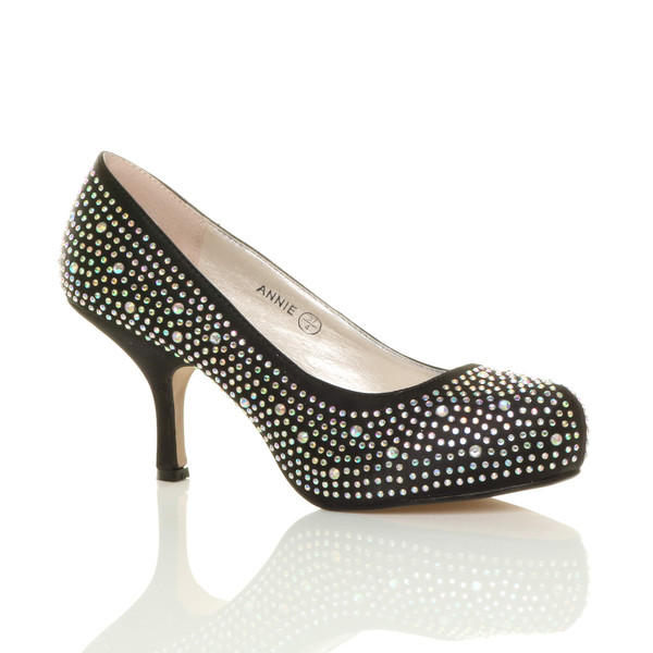 ajvani Mid Kitten Heel Diamante Court Shoes - K6948