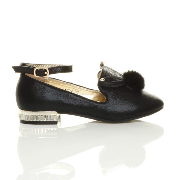 Ajvani Bunny Ears Pom Pom Ankle Strap Loafers Shoes - V2231