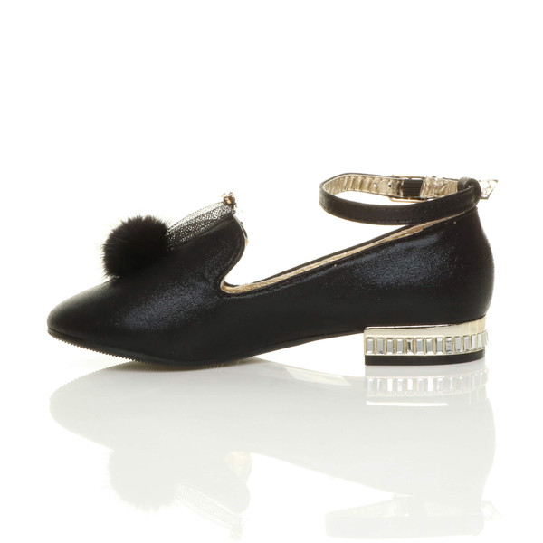 Ajvani Bunny Ears Pom Pom Ankle Strap Loafers Shoes - V2231