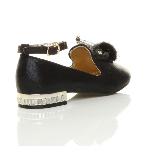 Ajvani Bunny Ears Pom Pom Ankle Strap Loafers Shoes - V2231