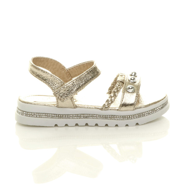 Ajvani Childrens Flatform Diamante Strappy Studded Slingback Sandals - W6054