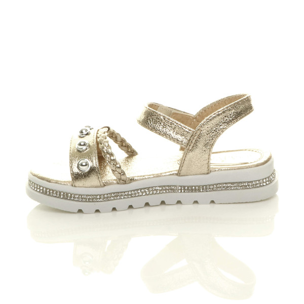 Ajvani Childrens Flatform Diamante Strappy Studded Slingback Sandals - W6054