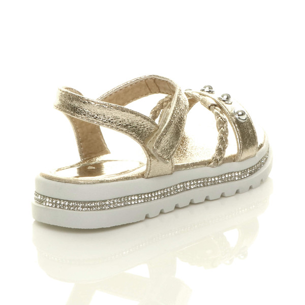 Ajvani Childrens Flatform Diamante Strappy Studded Slingback Sandals - W6054