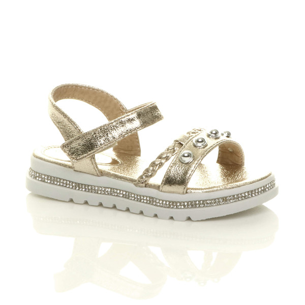 ajvani Childrens Flatform Diamante Strappy Studded Slingback Sandals - W6054