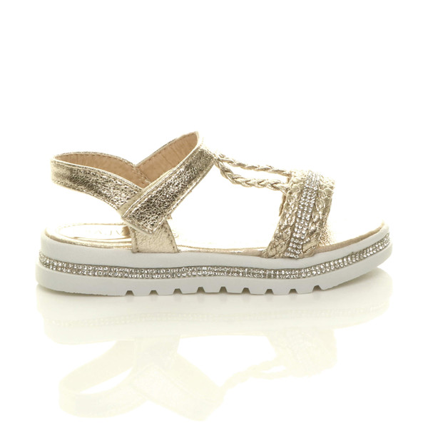 Ajvani Childrens Flatform Diamante Strappy T-Bar Slingback Sandals - S2602