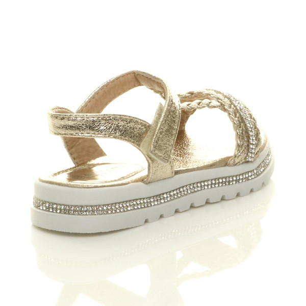 Ajvani Childrens Flatform Diamante Strappy T-Bar Slingback Sandals - S2602