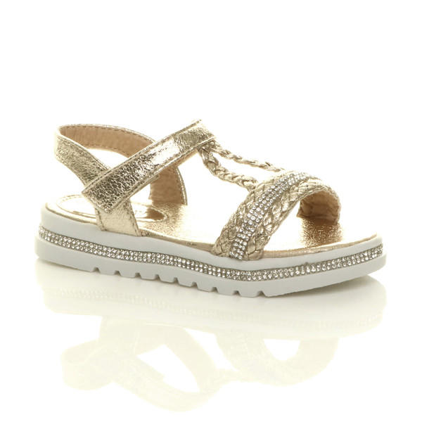 ajvani Childrens Flatform Diamante Strappy T-Bar Slingback Sandals - S2602