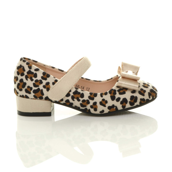 Ajvani Childrens Mary Jane Strap Bow Heeled Shoes - F9692