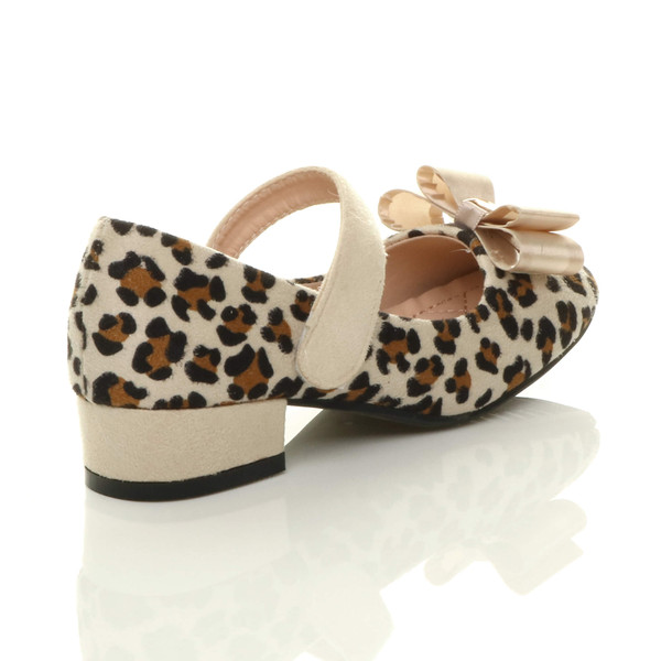 Ajvani Childrens Mary Jane Strap Bow Heeled Shoes - F9692