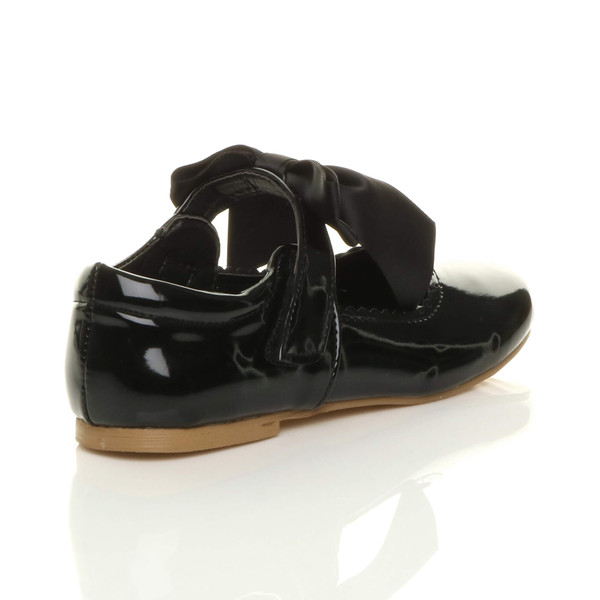 Ajvani Childrens Ribbon Bow Scalloped Bridesmaid Mary Jane Shoes - W4720