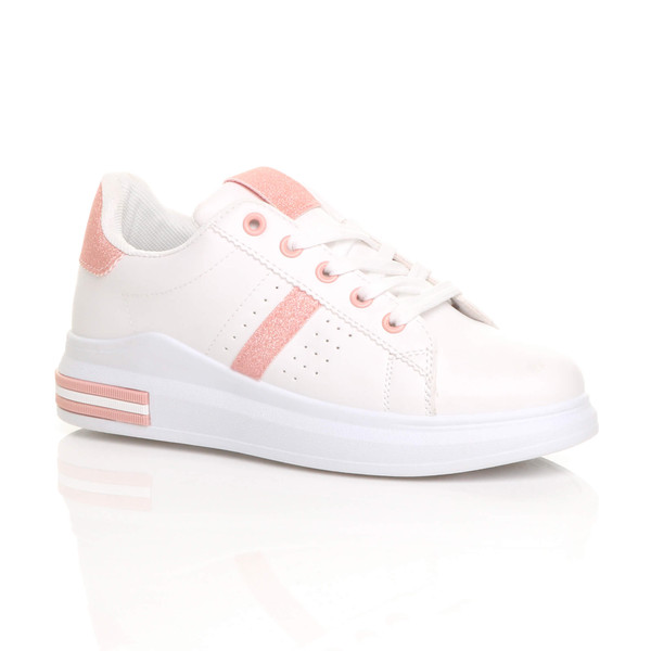 ajvani Chunky Sole Glitter Lace Up Low Top Trainers - T3499