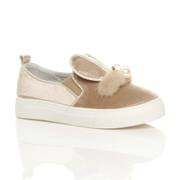 ajvani Diamante Bunny Ears Plimsolls Trainers - G3533