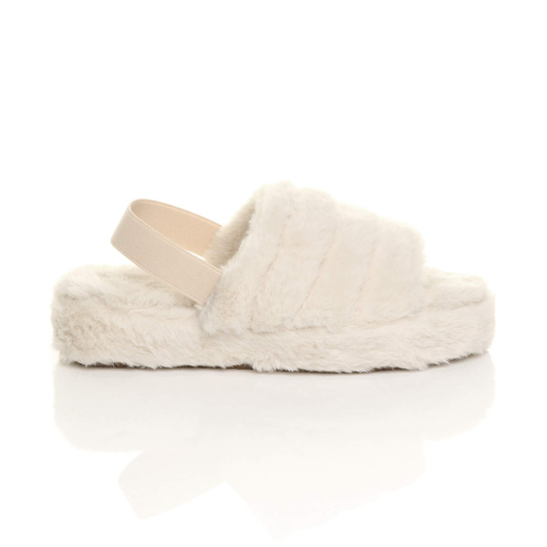 Ajvani Faux Fur Elasticated Strap Peep Toe Slippers Slides